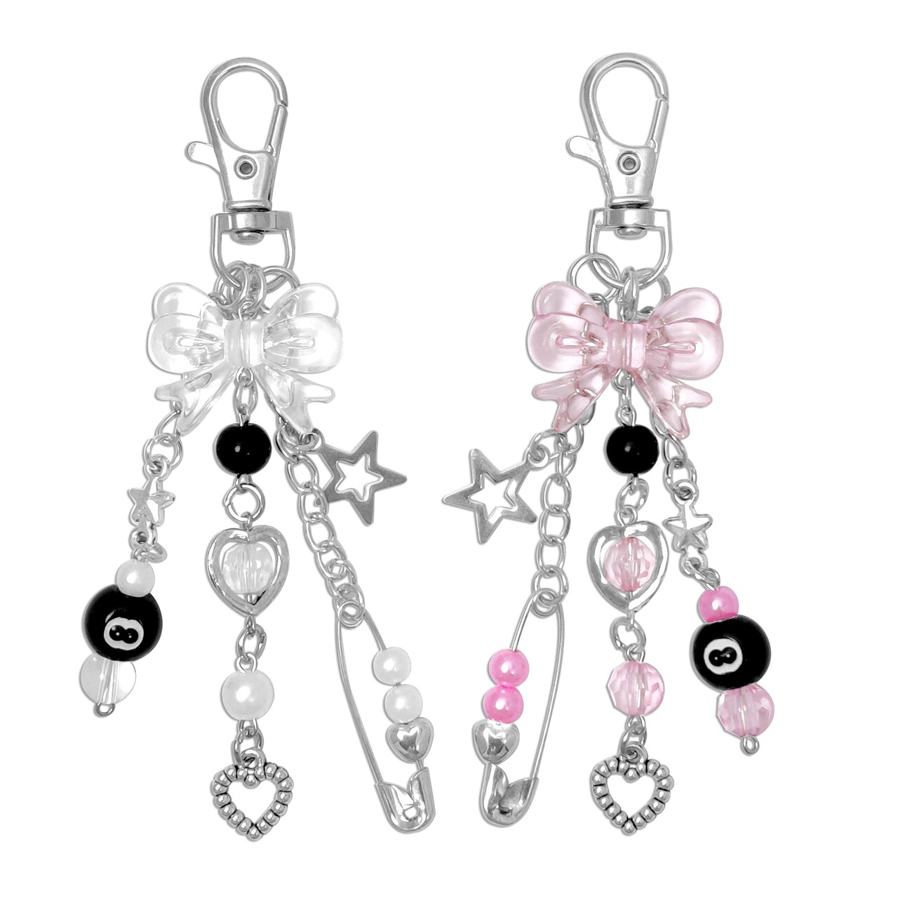 Y2K Aesthetic Keychains for Women Cute Flowers Star Cake Jellyfish Keychins Charms Kawaii Bag Purse Decor (Pink & Clear Bow)